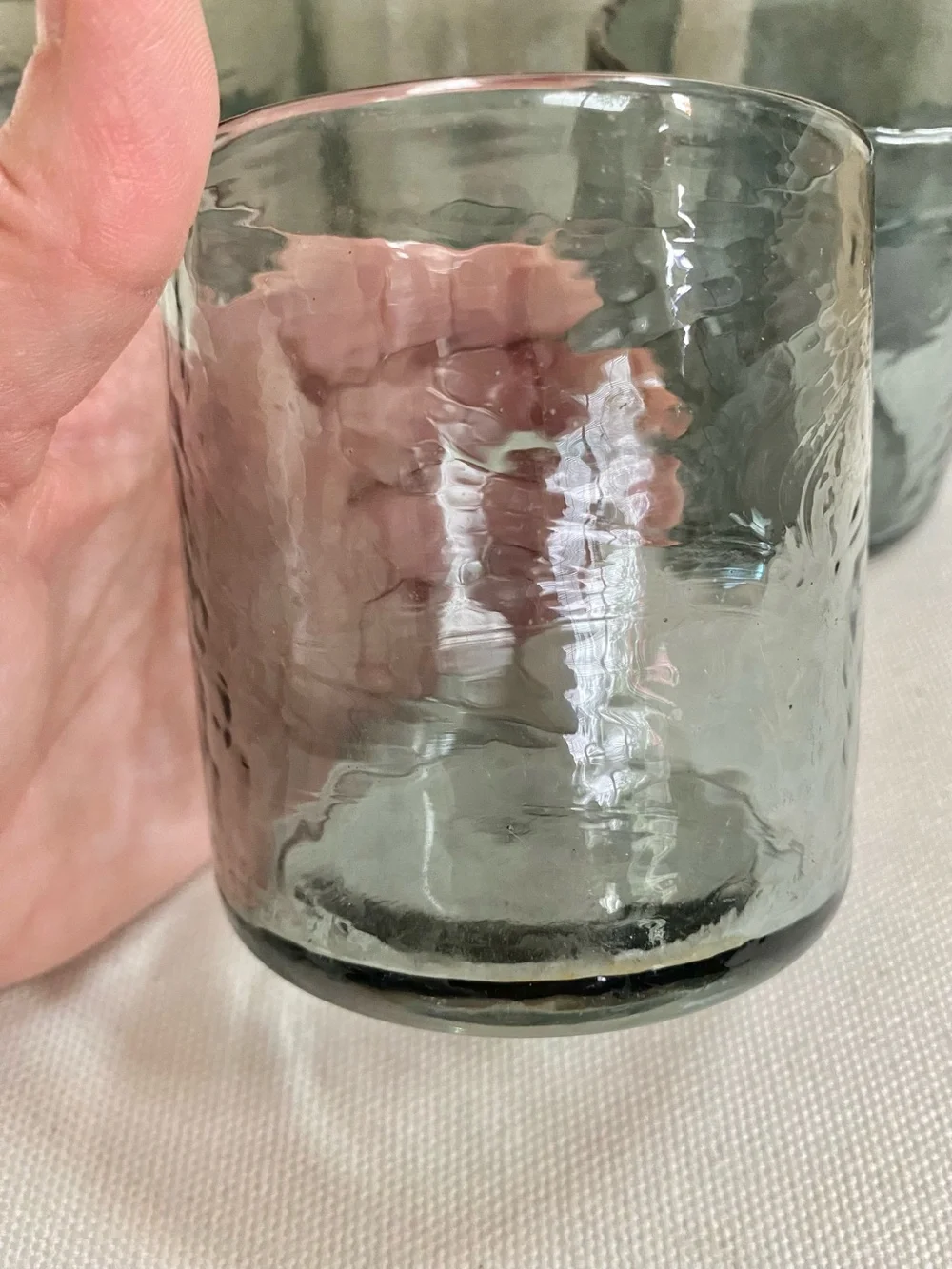 Set of 5 Handblown Smoky Gray Hammered Glass Rocks Glasses Pottery Barn ?